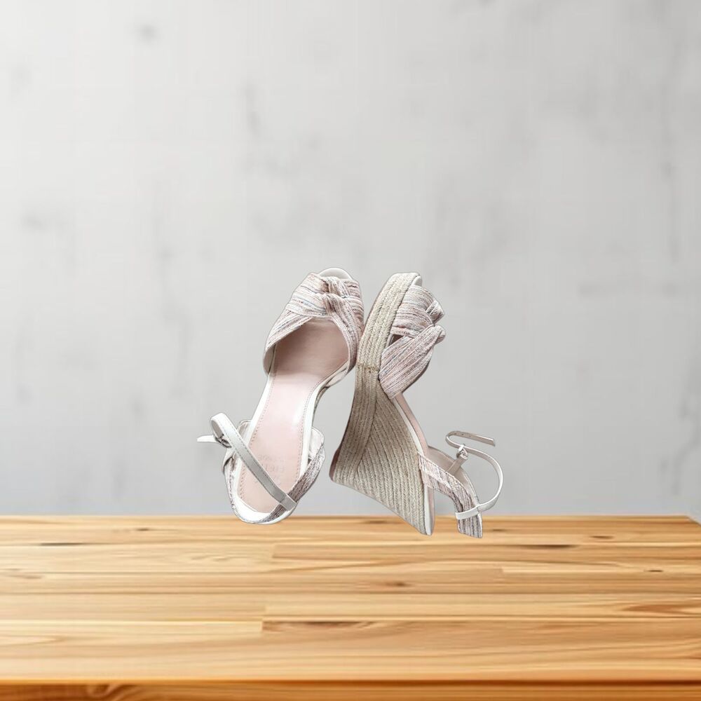 Saks Fifth Avenue Wedge Women 8.5M Beige Tan Fabric Espadrille Knot Wedges
